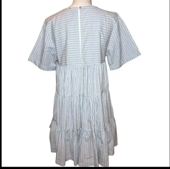 Free People Blue Stripe Babydoll Mini Dress Tiered Short Sleeve Size M NWT - Picture 5 of 8